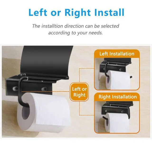 Alt view image 4 of 7 - Matte Black Toilet Paper Holder Wall Mounted with Phone Shelf, Universal Modern Toilet Tissue Holder fit Mega Roll Toilet Paper, Cat Proof Toilet Paper Holder Bathroom Metal Aluminum Covered TP Holder