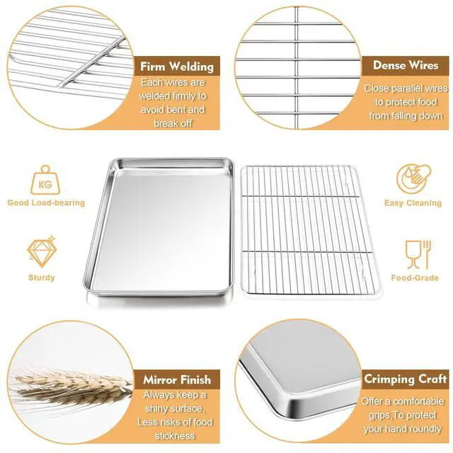 Alt view image 3 of 7 - 12.5 Inch Baking Oven Sheet Pan with Rack & Mat for Cookie, Stainless Steel Oven Sheet Tray Cooling Rack and Silicone Mat for Baking & Roasting, Dishwasher Safe & Healthy, 3Pcs