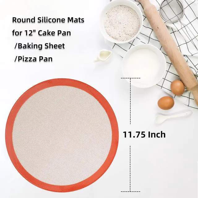 Alt view image 2 of 7 - Round Silicone Baking Mats for 12 Inch Pizza Pan, 12 Inch Large Pizza Mat or Dough/Cake Mat, Round Liner for Rolling/XL Air Fryer/Cooling Rack/Microwave, Food Grade Non-Stick Reusable(11.75", 2PCS)