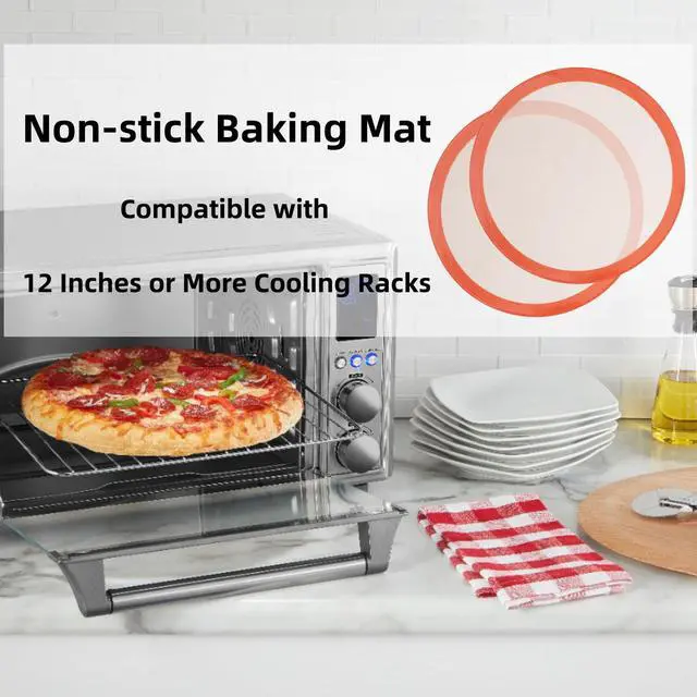 Alt view image 7 of 7 - Round Silicone Baking Mats for 12 Inch Pizza Pan, 12 Inch Large Pizza Mat or Dough/Cake Mat, Round Liner for Rolling/XL Air Fryer/Cooling Rack/Microwave, Food Grade Non-Stick Reusable(11.75", 2PCS)