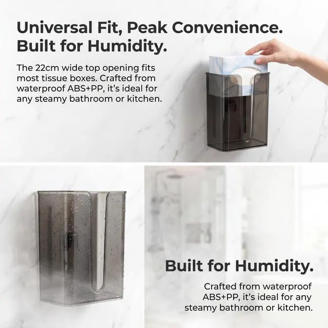 Alt view image 4 of 7 - Suction Cup Tissue Box Holder, No-Drill Adhesive Wall Mount Tissue Box Holder for Bathroom Kitchen, Large Opening for Easy Refill, Fits Most Standard US Tissues (7.1L x 4.7W x 3.5H)