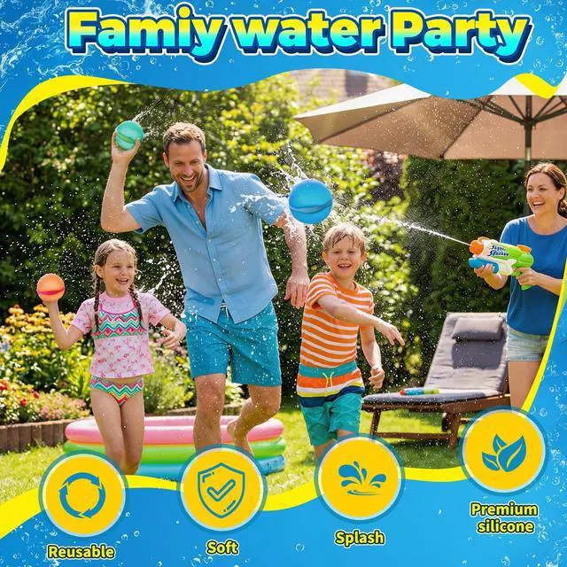 Alt view image 2 of 6 - Reusable Water Balloons,12 Pcs Magnetic Splash Refillable Balls,Summer Water Toys for Kids Pool Beach & Outdoor (12pcs)