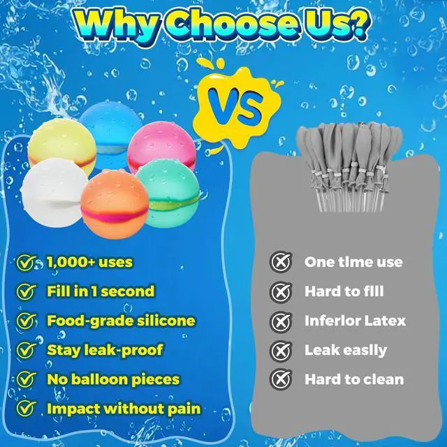 Alt view image 5 of 6 - Reusable Water Balloons,12 Pcs Magnetic Splash Refillable Balls,Summer Water Toys for Kids Pool Beach & Outdoor (12pcs)