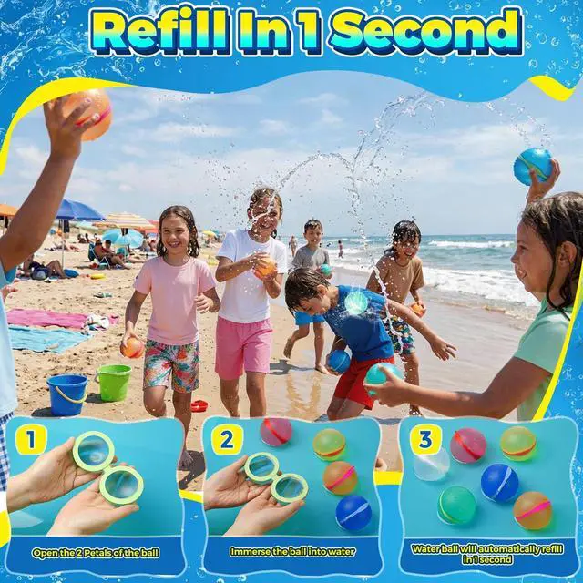 Alt view image 4 of 6 - Reusable Water Balloons,12 Pcs Magnetic Splash Refillable Balls,Summer Water Toys for Kids Pool Beach & Outdoor (12pcs)