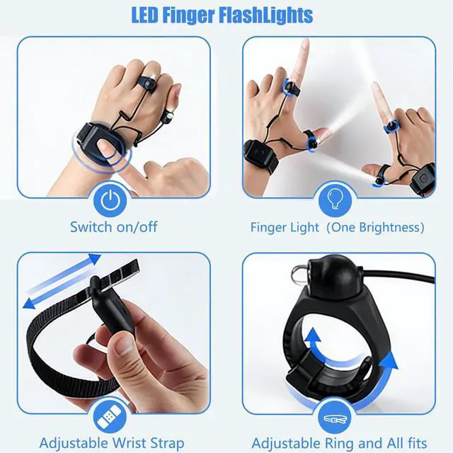 Alt view image 2 of 7 - Rechargeable Finger Flashlights Lightweight and Adjustable, Gifts for Men Women, Hands-Free LED Finger Lights for Camping Fishing Hiking Repairing, Fathers Day Christmas Birthday Gift