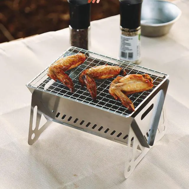 Alt view image 2 of 6 - Outdoor Stainless Steel Camping Grill Folding Barbecue Grills Mini Portable Camping Grill with Bamboo chopsticks/Storage bag, Small Assemblable Removable BBQ Grill Tabletop Fire Pit for Camping Patio