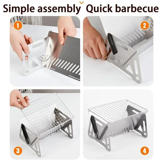 Alt view image 5 of 6 - Outdoor Stainless Steel Camping Grill Folding Barbecue Grills Mini Portable Camping Grill with Bamboo chopsticks/Storage bag, Small Assemblable Removable BBQ Grill Tabletop Fire Pit for Camping Patio