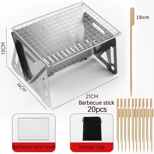 Alt view image 6 of 6 - Outdoor Stainless Steel Camping Grill Folding Barbecue Grills Mini Portable Camping Grill with Bamboo chopsticks/Storage bag, Small Assemblable Removable BBQ Grill Tabletop Fire Pit for Camping Patio