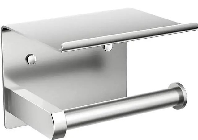 Main image of Premium Toilet Paper Holder with Phone Shelf, Wall Mounted, for Bathroom, Living Room, Restroom, RV, and so on, Stainless Steel-Rustproof,Tissue Roll Holder with Storage Shelf-Silvery(YaoJooHome)