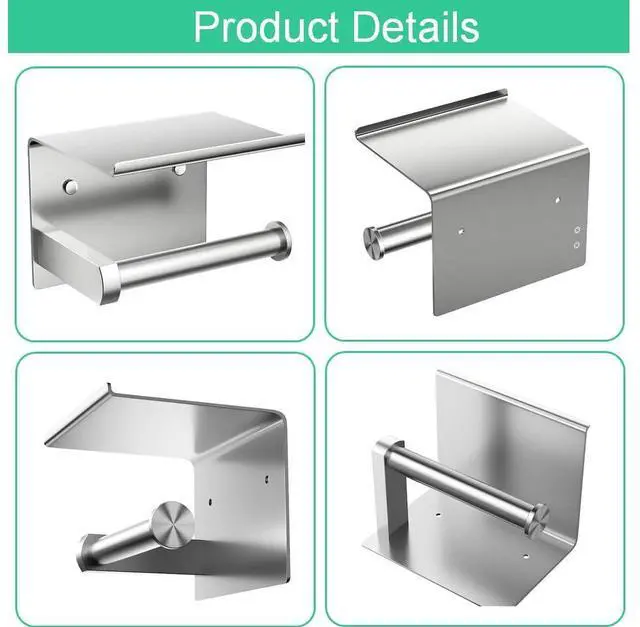 Alt view image 4 of 7 - Premium Toilet Paper Holder with Phone Shelf, Wall Mounted, for Bathroom, Living Room, Restroom, RV, and so on, Stainless Steel-Rustproof,Tissue Roll Holder with Storage Shelf-Silvery(YaoJooHome)