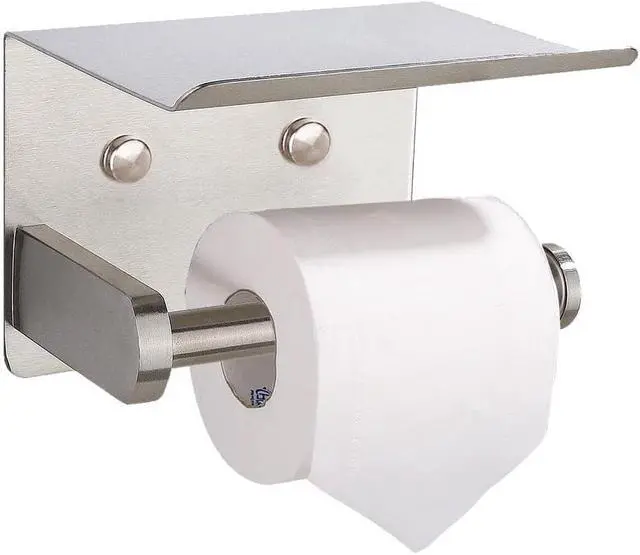 Alt view image 2 of 7 - Premium Toilet Paper Holder with Phone Shelf, Wall Mounted, for Bathroom, Living Room, Restroom, RV, and so on, Stainless Steel-Rustproof,Tissue Roll Holder with Storage Shelf-Silvery(YaoJooHome)