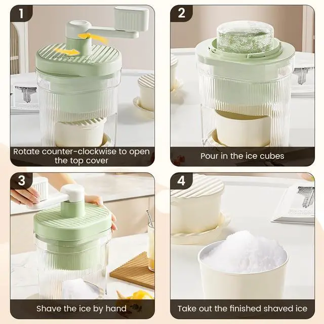 Alt view image 3 of 3 - Shaved Ice Mini Snow Cone Machine, Portable Countertop Ice Shaver with No Slip Base, No Electricity Needed, Ice Cup Included, Lightweight, Stainless Steel Blade
