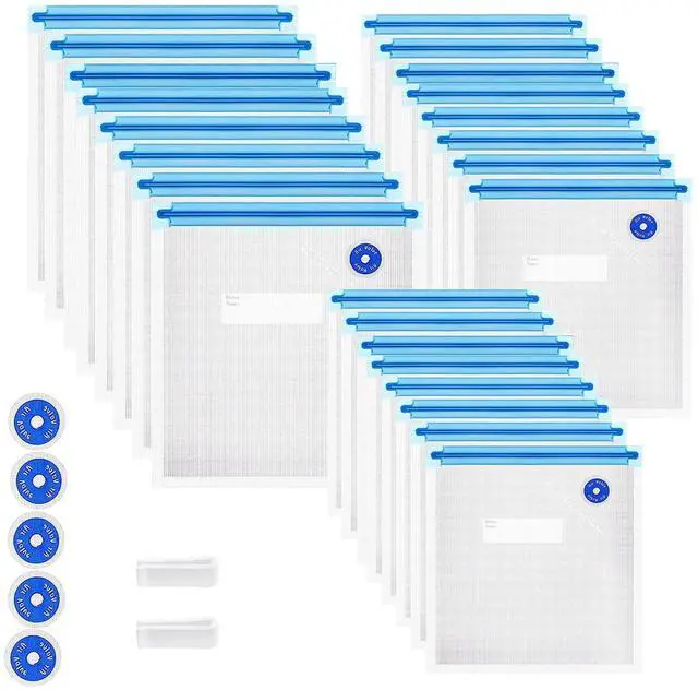 Main image of Sous Vide Bags 31 Pcs (24 Pcs Vacuum Zipper Bags & 2 Seal Clips & 5 Air Valves),Reusable BPA Free Vacuum Sealer Bags Vacuum Food Storage Bags for Cooking/Food Storage/Microwave Heating