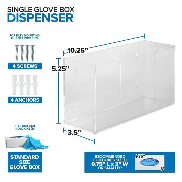 Alt view image 2 of 7 - Acrylic Single Gloves Dispenser, Tissue Box Shelf, Glove Holder Wall Mount, for Kitchen, Cleaning Closet, Lab, Exam, Office