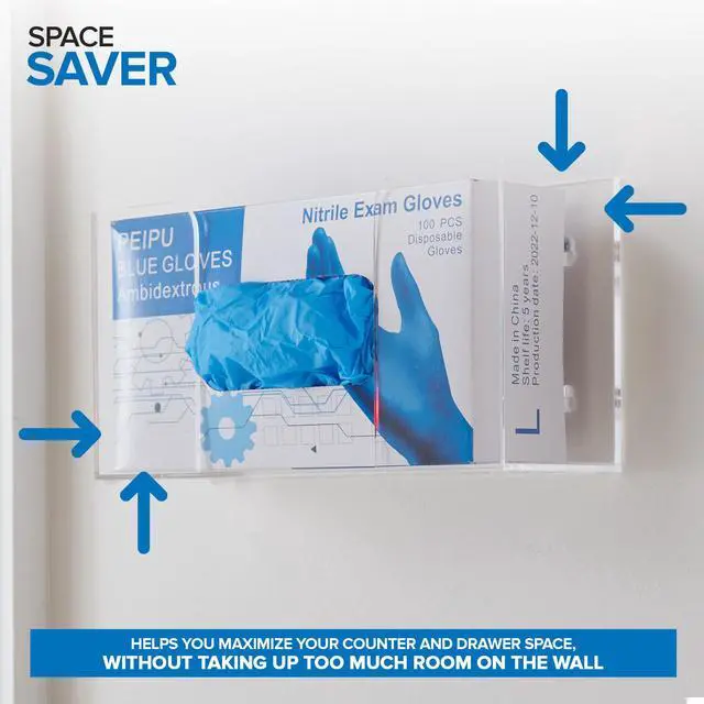 Alt view image 5 of 7 - Acrylic Single Gloves Dispenser, Tissue Box Shelf, Glove Holder Wall Mount, for Kitchen, Cleaning Closet, Lab, Exam, Office