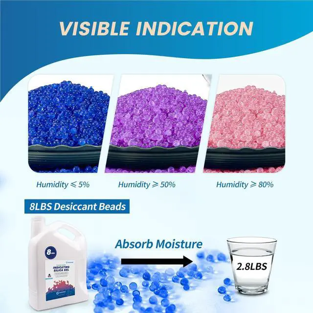 Alt view image 3 of 7 - 2LBS Blue Indicating Silica Gel Desiccant Beads, Reusable Desiccant, Premium SIlica beads Moisture Absorber for 3D Printer,Electronic,Clothes,Painting,Jewelry