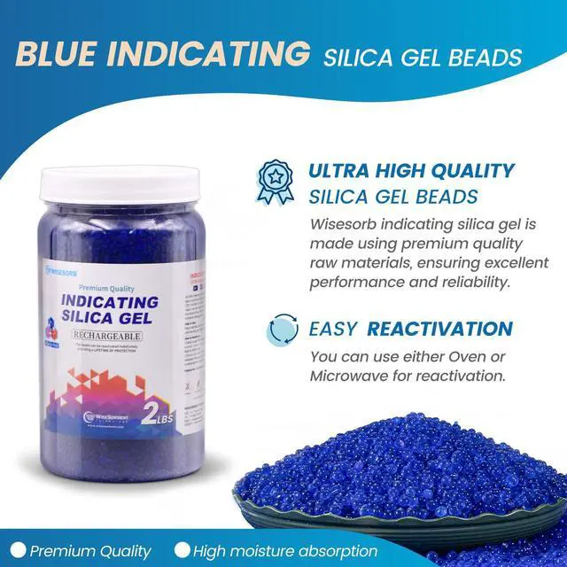 Alt view image 2 of 7 - 2LBS Blue Indicating Silica Gel Desiccant Beads, Reusable Desiccant, Premium SIlica beads Moisture Absorber for 3D Printer,Electronic,Clothes,Painting,Jewelry