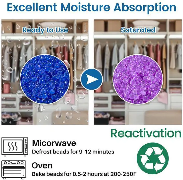 Alt view image 5 of 7 - 2LBS Blue Indicating Silica Gel Desiccant Beads, Reusable Desiccant, Premium SIlica beads Moisture Absorber for 3D Printer,Electronic,Clothes,Painting,Jewelry