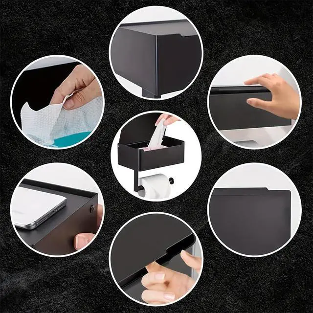 Alt view image 7 of 7 - Toilet Paper Holder with Shelf,Rustproof Flushable Wipes Dispenser,Self Adhesive Drilling Toilet Paper Holder Wall Mount,Tissue Holders with Storage,Wipe Holders for Bathroom(SingleRoll)