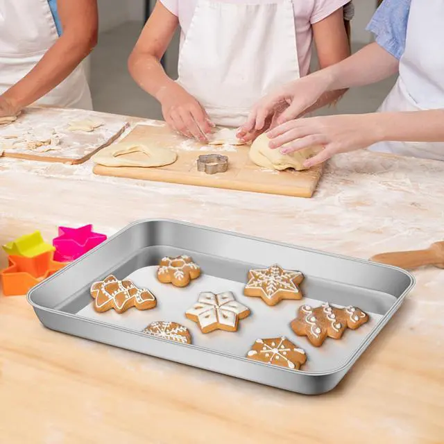 Alt view image 6 of 7 - 9 x 7 x 1 Inch Toaster Oven Pan with Grid Rack and Silicone Mat, Stainless Steel Toaster Oven Tray Baking Pan with Cooling Roasting Rack, Dishwasher Safe (3Pcs)