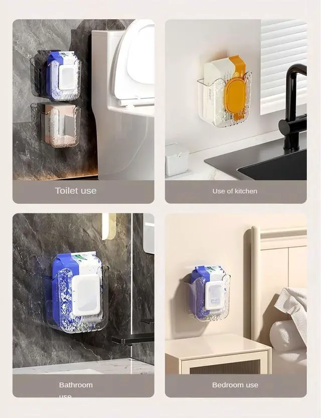 Alt view image 5 of 7 - 2 Pcs Bathroom Toilet Wall-Mounted Wet Wipes Dispenser Kitchen Wipes Wall Mount Storage Box (Light Gray)