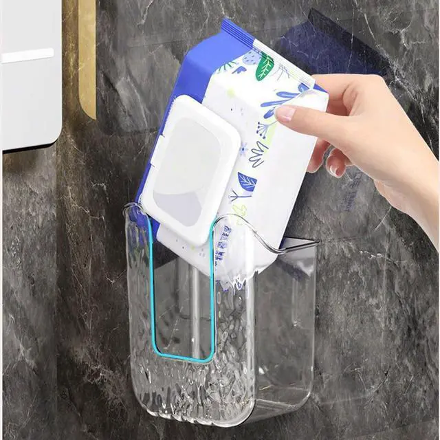 Alt view image 6 of 7 - 2 Pcs Bathroom Toilet Wall-Mounted Wet Wipes Dispenser Kitchen Wipes Wall Mount Storage Box (Light Gray)