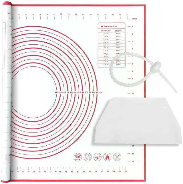 Main image of Silicone Baking Mat Super Large, 32x24 inch Silicone Pastry Non Stick Kneading Mat with Cable Ties and Dough Scraper, Measurement Food Grade Silicone Mat for Rolling Dough
