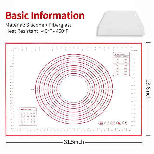 Alt view image 2 of 7 - Silicone Baking Mat Super Large, 32x24 inch Silicone Pastry Non Stick Kneading Mat with Cable Ties and Dough Scraper, Measurement Food Grade Silicone Mat for Rolling Dough