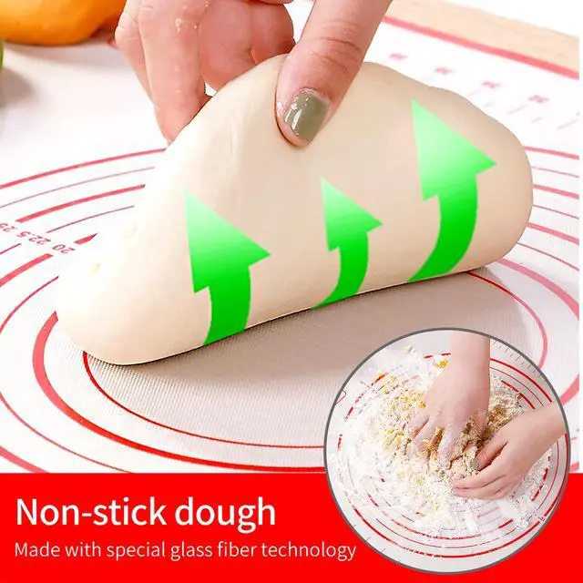 Alt view image 4 of 7 - Silicone Baking Mat Super Large, 32x24 inch Silicone Pastry Non Stick Kneading Mat with Cable Ties and Dough Scraper, Measurement Food Grade Silicone Mat for Rolling Dough