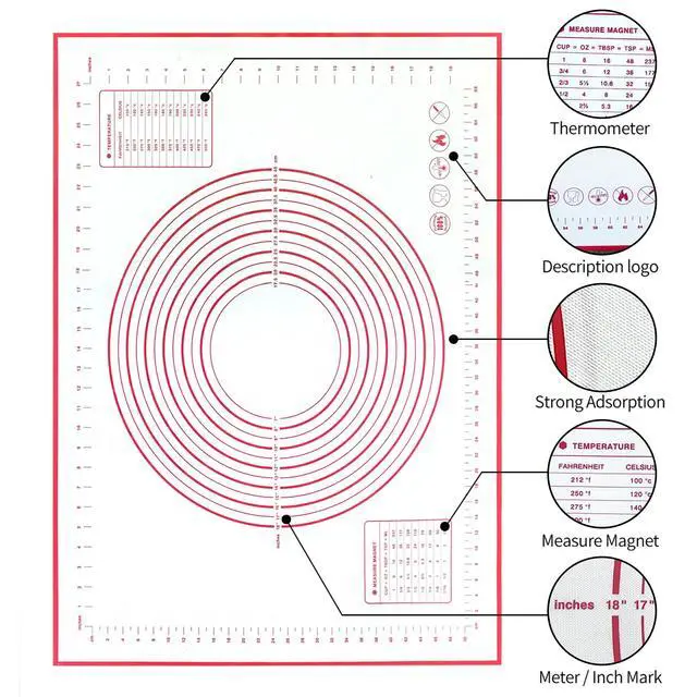 Alt view image 3 of 7 - Silicone Baking Mat Super Large, 32x24 inch Silicone Pastry Non Stick Kneading Mat with Cable Ties and Dough Scraper, Measurement Food Grade Silicone Mat for Rolling Dough
