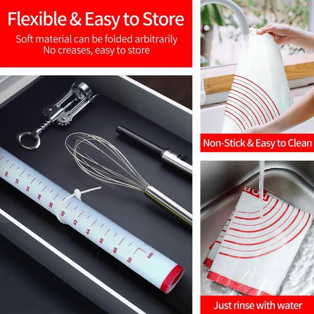 Alt view image 6 of 7 - Silicone Baking Mat Super Large, 32x24 inch Silicone Pastry Non Stick Kneading Mat with Cable Ties and Dough Scraper, Measurement Food Grade Silicone Mat for Rolling Dough