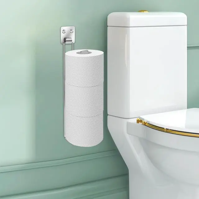 Main image of Toilet Paper Holder Self Adhesive, Wall Mount Toilet Paper Storage for 3 Roll Tissue, Over the Tank Toilet Paper Holder Stainless Steel for Bathroom Storage (Silver 1Pcs)