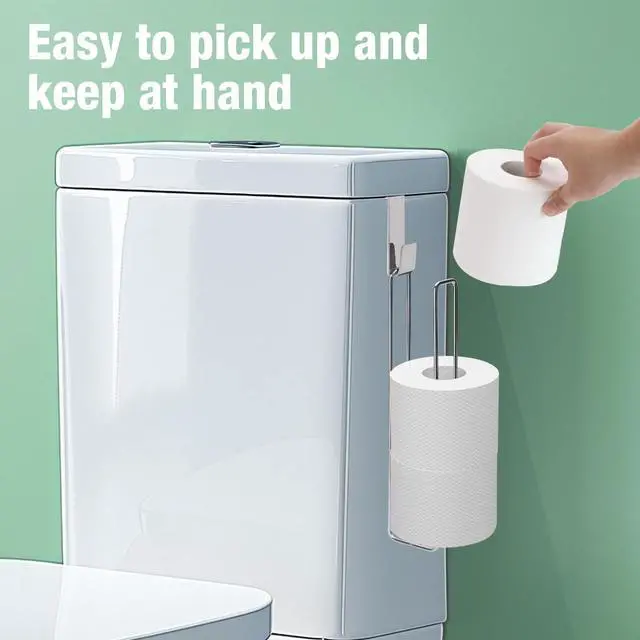 Alt view image 3 of 6 - Toilet Paper Holder Self Adhesive, Wall Mount Toilet Paper Storage for 3 Roll Tissue, Over the Tank Toilet Paper Holder Stainless Steel for Bathroom Storage (Silver 1Pcs)