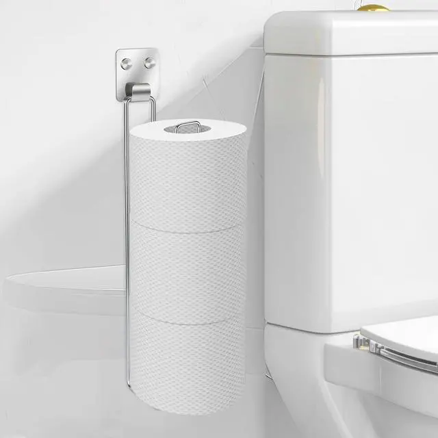 Alt view image 6 of 6 - Toilet Paper Holder Self Adhesive, Wall Mount Toilet Paper Storage for 3 Roll Tissue, Over the Tank Toilet Paper Holder Stainless Steel for Bathroom Storage (Silver 1Pcs)