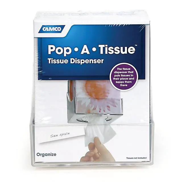 Alt view image 3 of 3 - Pop-A-Tissue- Tissue Box Holder- Mounts to Walls and Cabinets, Dispenses Tissue and Holds Tissue Boxes Upward or Downward- Perfect for RVs and Trailers, Easy Install - Clear (57101)
