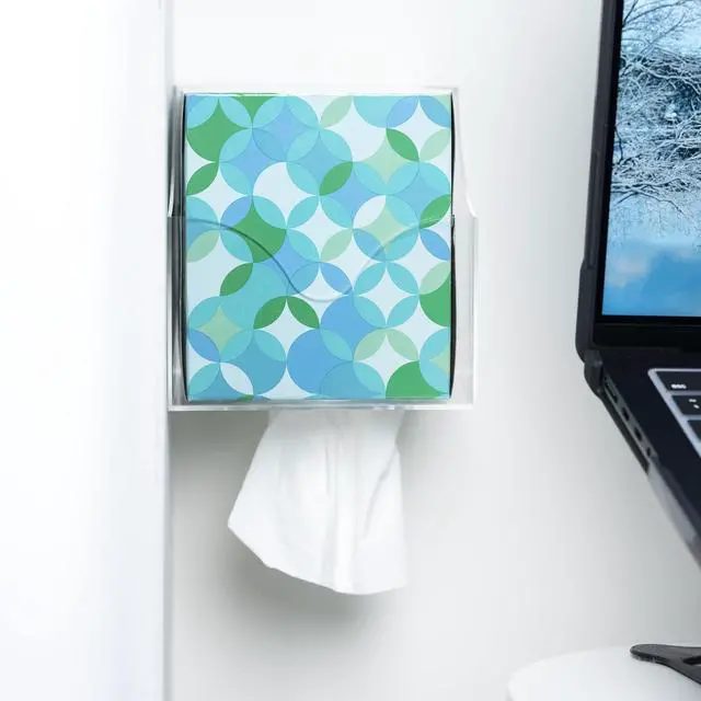 Main image of Facial Tissue Box Holder for Wall, Under Cabinet or Desk, RV, Bathroom, Small Spaces - Acrylic Wall Mounted Square Box Dispenser, Face Down or Sideways in Tight Areas