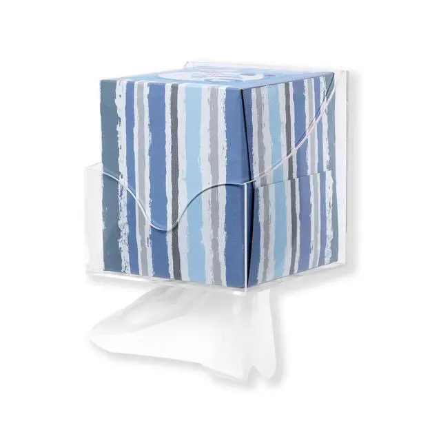 Alt view image 3 of 7 - Facial Tissue Box Holder for Wall, Under Cabinet or Desk, RV, Bathroom, Small Spaces - Acrylic Wall Mounted Square Box Dispenser, Face Down or Sideways in Tight Areas