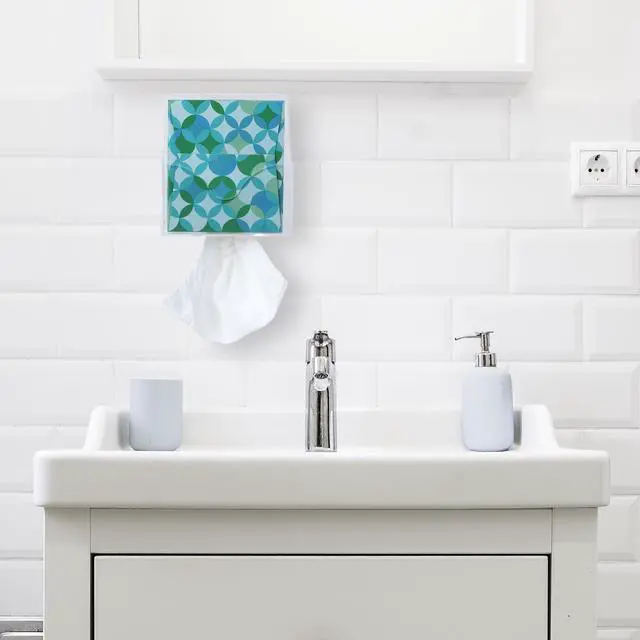 Alt view image 4 of 7 - Facial Tissue Box Holder for Wall, Under Cabinet or Desk, RV, Bathroom, Small Spaces - Acrylic Wall Mounted Square Box Dispenser, Face Down or Sideways in Tight Areas
