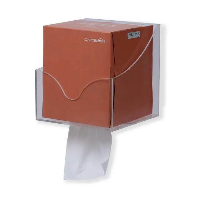 Alt view image 6 of 7 - Facial Tissue Box Holder for Wall, Under Cabinet or Desk, RV, Bathroom, Small Spaces - Acrylic Wall Mounted Square Box Dispenser, Face Down or Sideways in Tight Areas