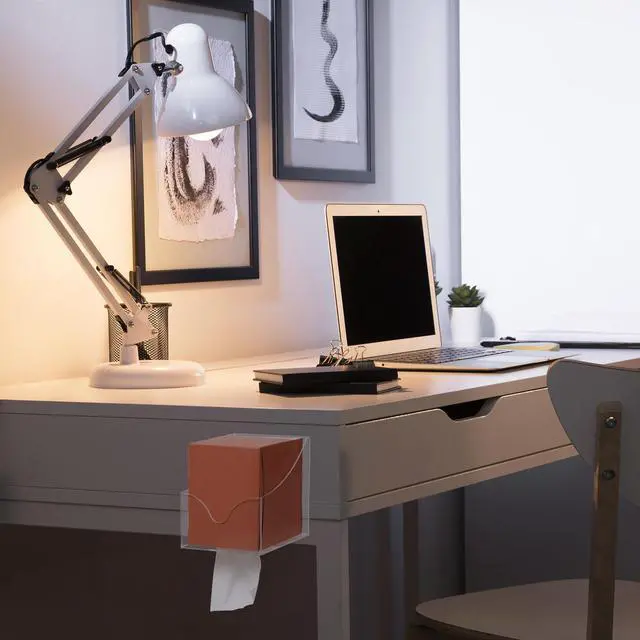 Alt view image 5 of 7 - Facial Tissue Box Holder for Wall, Under Cabinet or Desk, RV, Bathroom, Small Spaces - Acrylic Wall Mounted Square Box Dispenser, Face Down or Sideways in Tight Areas