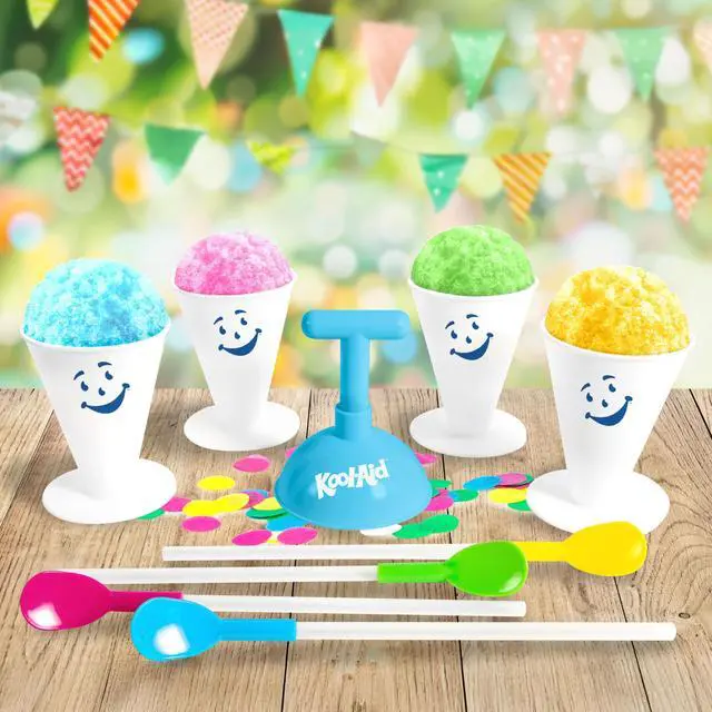 Alt view image 2 of 6 - Kool-Aid Deluxe Snow Cone Party Kit - 4 Reusable Snow Cone Cups, 4 Spoon Straws, Snow Cone Shaper, Colorful Confetti - Birthday Party or Summer Cookout Serving