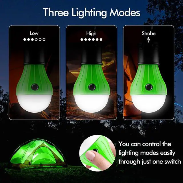 Alt view image 3 of 7 - Portable LED Tent Lamp, Clip Hook Hurricane Emergency Light Bulb, Camping Equipment Lanterns for Hiking, Backpacking Outage, B-CLOSED-HOOK, 4 Packs
