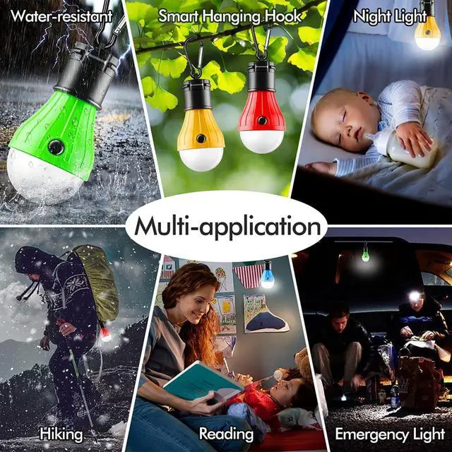 Alt view image 5 of 7 - Portable LED Tent Lamp, Clip Hook Hurricane Emergency Light Bulb, Camping Equipment Lanterns for Hiking, Backpacking Outage, B-CLOSED-HOOK, 4 Packs
