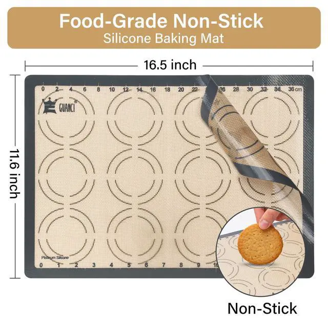 Alt view image 2 of 7 - 2 Pack Silicone Baking Mats, 11.6" x 16.5" Each, 0.7mm Thick, Food Grade Non-Stick Reusable Baking Mats & Baking Sheet Liners for Cookies, Macarons, Bread, Pizza & Pastry