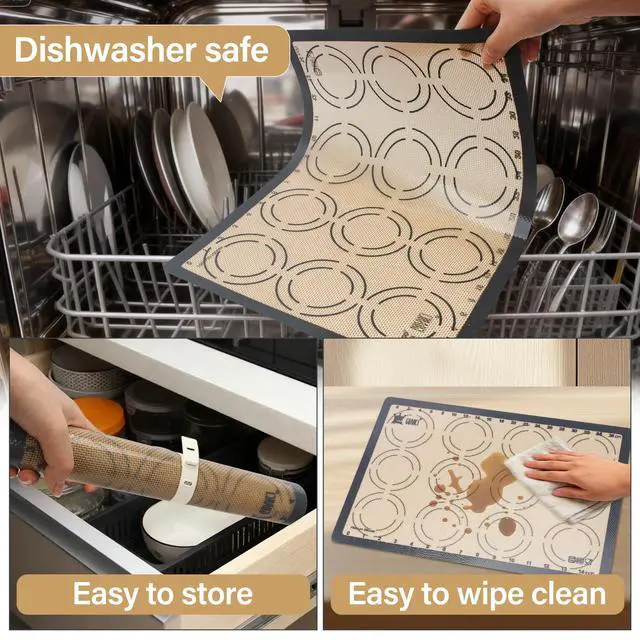 Alt view image 7 of 7 - 2 Pack Silicone Baking Mats, 11.6" x 16.5" Each, 0.7mm Thick, Food Grade Non-Stick Reusable Baking Mats & Baking Sheet Liners for Cookies, Macarons, Bread, Pizza & Pastry