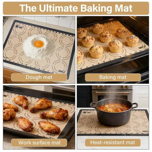 Alt view image 6 of 7 - 2 Pack Silicone Baking Mats, 11.6" x 16.5" Each, 0.7mm Thick, Food Grade Non-Stick Reusable Baking Mats & Baking Sheet Liners for Cookies, Macarons, Bread, Pizza & Pastry