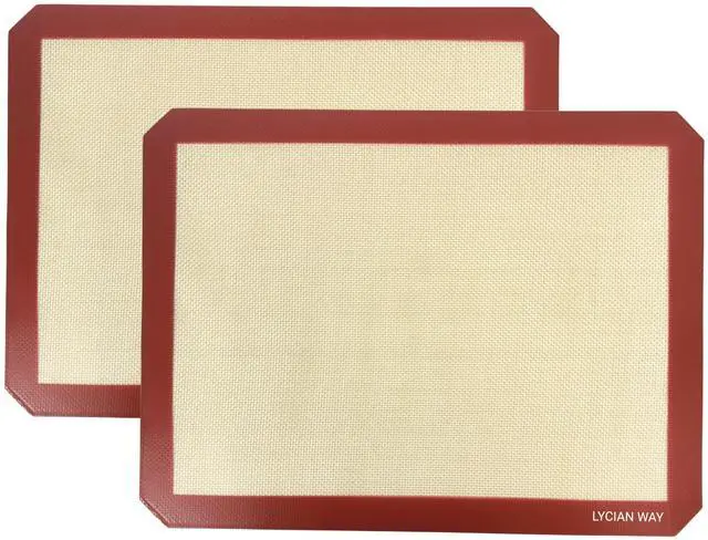 Main image of Silicone Baking Mats Set of 2, Half Sheet Nonstick Reusable Extra Thick Baking Sheet Liners for Cookies, Macarons, Bread, Pizza, Pastry, Red