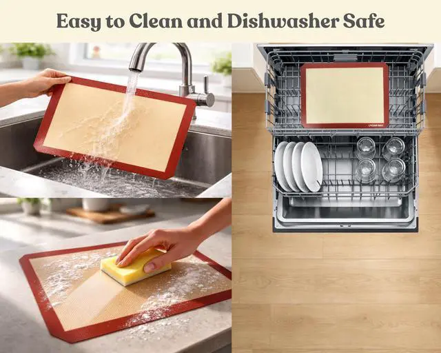 Alt view image 5 of 7 - Silicone Baking Mats Set of 2, Half Sheet Nonstick Reusable Extra Thick Baking Sheet Liners for Cookies, Macarons, Bread, Pizza, Pastry, Red