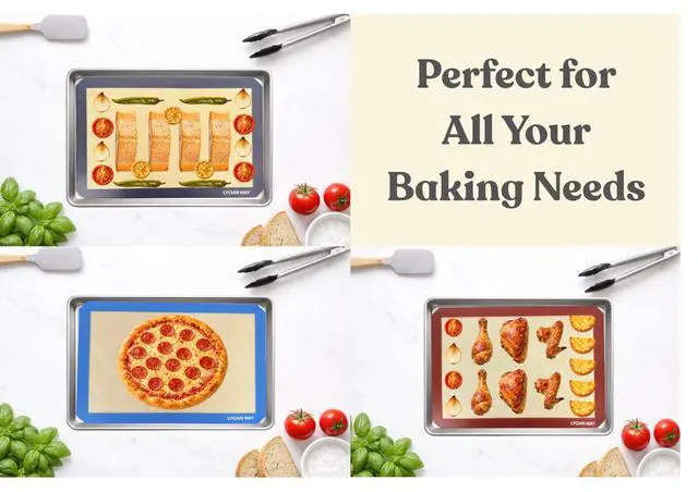 Alt view image 4 of 7 - Silicone Baking Mats Set of 2, Half Sheet Nonstick Reusable Extra Thick Baking Sheet Liners for Cookies, Macarons, Bread, Pizza, Pastry, Red