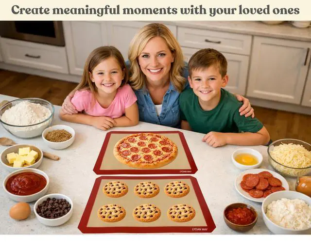 Alt view image 2 of 7 - Silicone Baking Mats Set of 2, Half Sheet Nonstick Reusable Extra Thick Baking Sheet Liners for Cookies, Macarons, Bread, Pizza, Pastry, Red
